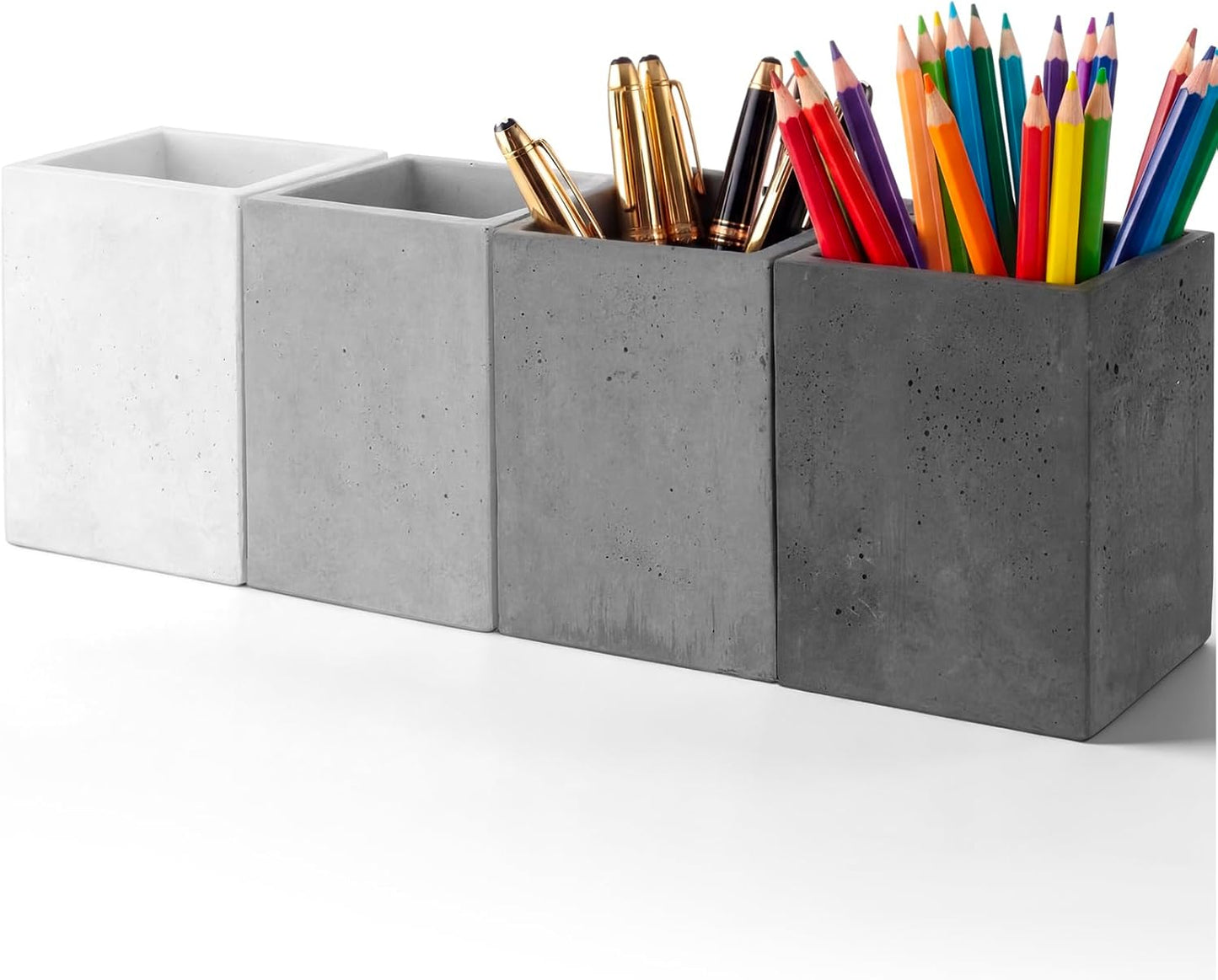 Henoyso 4 Pcs Concrete Pen Holder for Desk Modern Aesthetic Desktop Pencil Cup with Non-slip Dots Gray-tone Pencil Holder for Desk Organizer Office Supplies Stylish Office Decoration