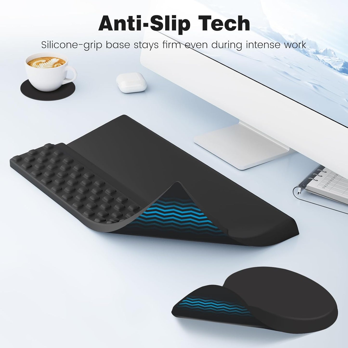 Ospelelf Ergonomic Mouse Pad and Keyboard Stand Wrist Rest Set, Memory Foam Comfort, Pain Relief for Typing, Office Desk Accessories, Moonlit Blossoms