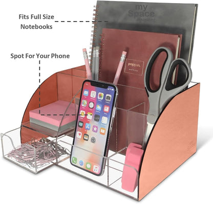 My Space Organizers Clear Acrylic Desk Oganizer, 9 Compartments, Office Supplies and Desk Accessories Organizer, Home Decor Desktop Organizer (Clear)
