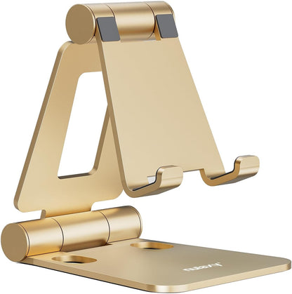 Nulaxy Dual Folding Cell Phone Stand, Fully Adjustable Foldable Desktop Phone Holder Cradle Dock Compatible with iPhone 17 16 15 14 13 12 11 Pro Max Xs Xr X 8, Nintendo Switch, All Phones