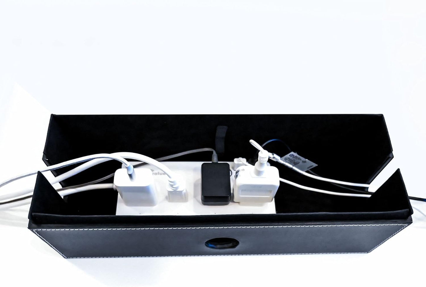 NEET Cable Management Box Large, Computer Cord Organizer, Hide and Conceal, Power Cable Organizer, Computers and Desks, Black Stitched Leather