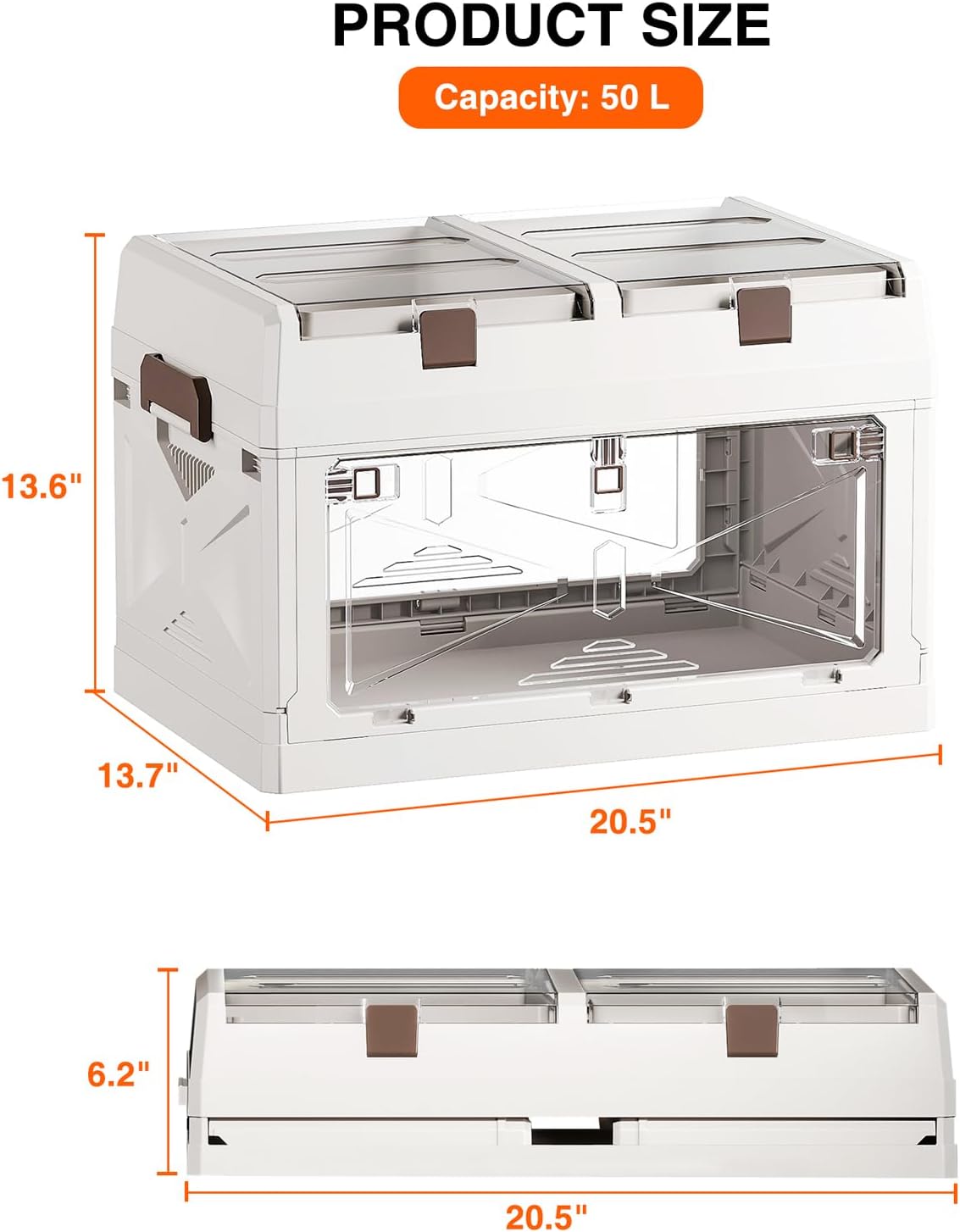 HYBRIDEAS 3-Pack Clear Stackable Storage Bins with Lids Magnetic Doors Open Front Foldable Folding Plastic Craft Containers Large Closet Organizers Box for Bedrooms Living Rooms Study Kids' Toys 24 QT