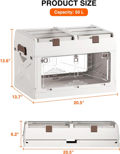 HYBRIDEAS 3-Pack Clear Stackable Storage Bins with Lids Magnetic Doors Open Front Foldable Folding Plastic Craft Containers Large Closet Organizers Box for Bedrooms Living Rooms Study Kids' Toys 24 QT