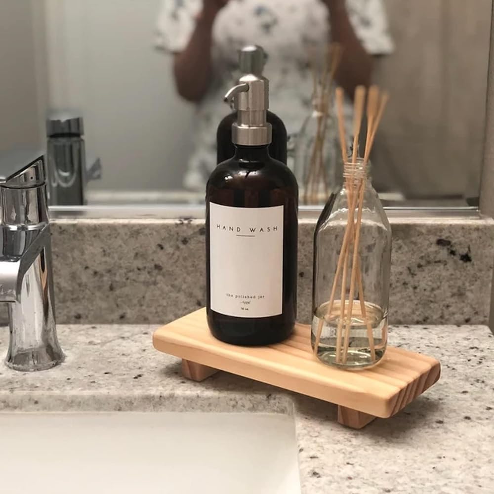 Wood Risers for Desk Organizer, Tray For Bathroom, Riser for kitchen counter, Wood Stand For Kitchen Counter, Perfume Organizer Plant Stand (Natural, 9 x 4 Inches)