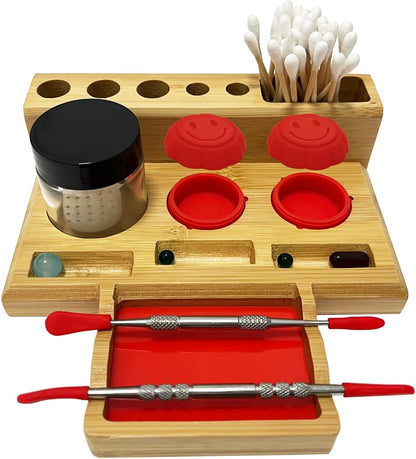 Bamboo Desk Organizer,Carving Tool Organizer with Non-sticky Mat and Silicone Container (21 x 16 x 4.5cm)