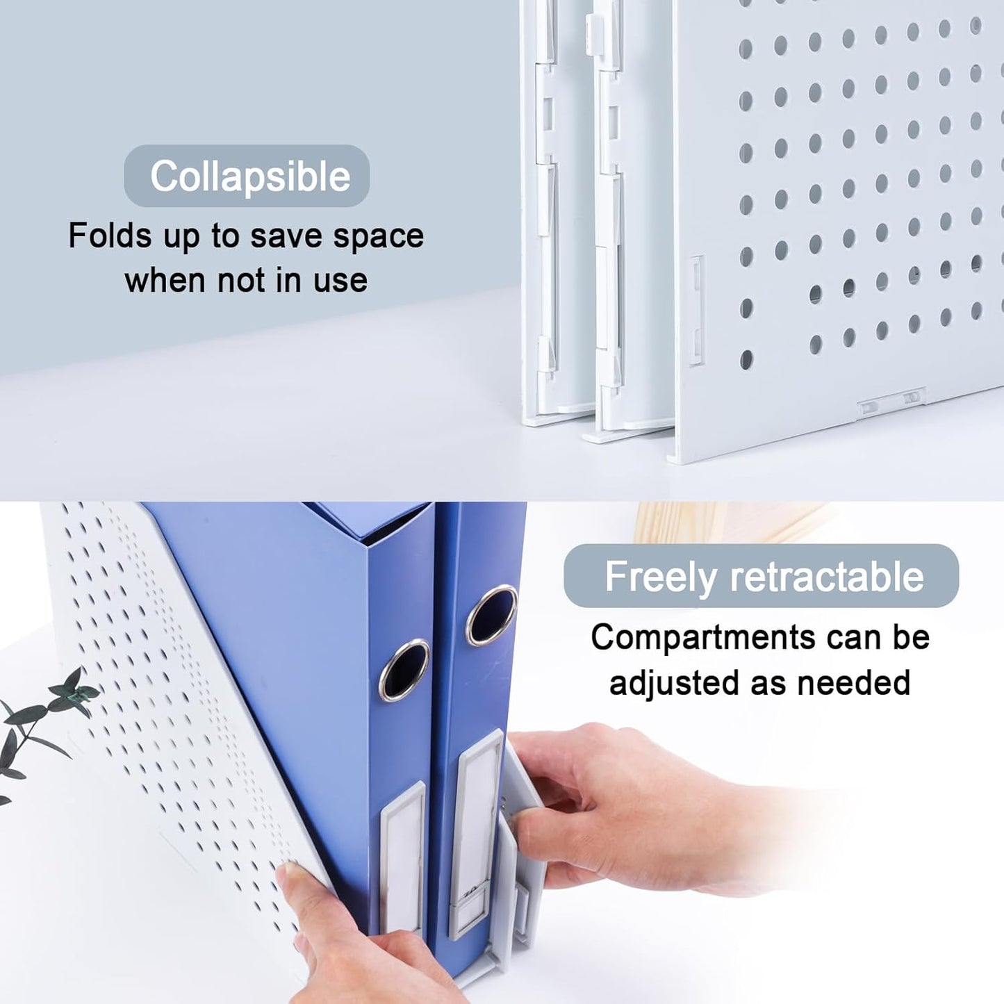 FRETONBA Collapsible Magazine File Holder with 2 Vertical Compartments Foldable Binder Holder for Desk Binder Storage Organizer Plastic Magazine Holders for Shelf, Dark Gray