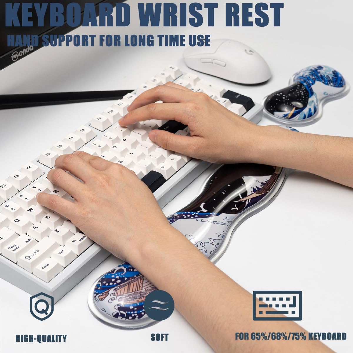 Ergonomic Gel Keyboard and Mouse Wrist Rest Set – Clear Wrist Rest for Computer Keyboard 60%/68%/75%, Comfort & Support for Typing and Gaming (Grey Purple)