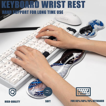 Ergonomic Gel Keyboard and Mouse Wrist Rest Set – Clear Wrist Rest for Computer Keyboard 60%/68%/75%, Comfort & Support for Typing and Gaming (Grey Purple)