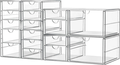 ARSTPEOE Makeup Acrylic Organizer with 17 Drawers(4 Sets), Desk Organizers and Accessories, Clear Makeup Organizer, Dustproof Storage Drawers for Office Art Craft Supplies