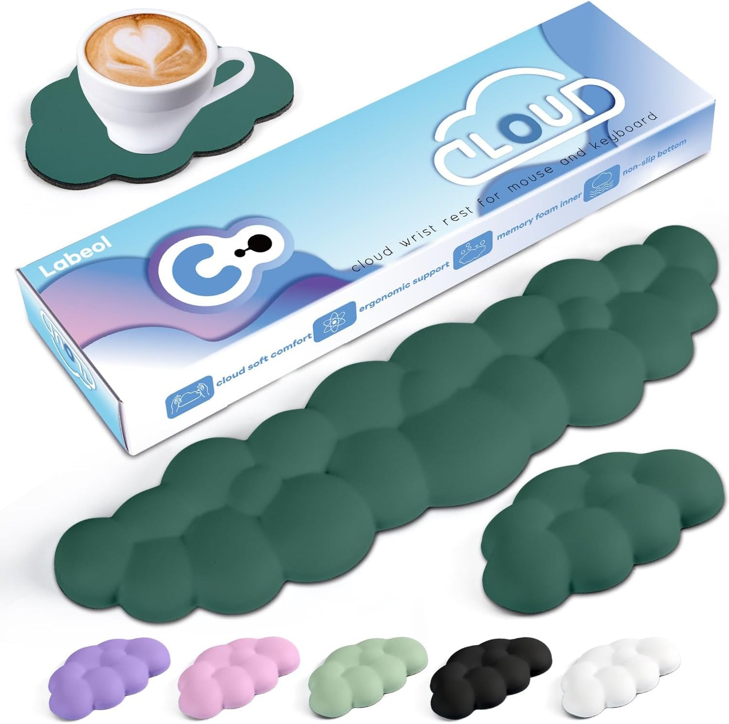 Cloud Wrist Rest for Computer Keyboard Arm Wrist Rest with Non-Slip Base Extended Wrist Rest Ergonomic Memory Foam for Keyboard and Mouse Typing Pain Relief, Office, Gaming, Computer
