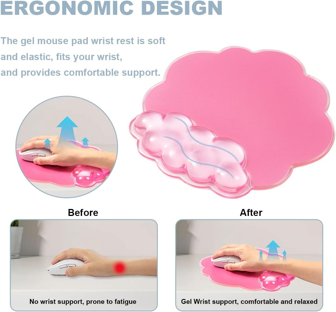 Gel Wrist Rest and Cloud Mouse Pad Support for Keyboard and Mouse - Ergonomic Pink Keyboard Wrist Pad Set for Typing Pain Relief/Computer/Laptop/Gaming/Home/Office (Cloud Shape, Gradient Blue Pink)