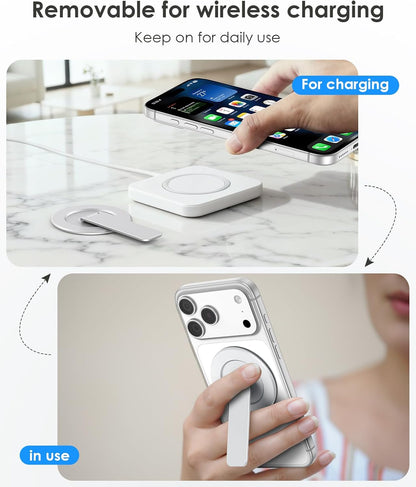 Magtame Double-Sided Magnetic Phone Stand Grip, Strong Magnetic Kickstand Desk Holder for Mag&Safe and Smartphone, Foldable Adjustable Design, Silver