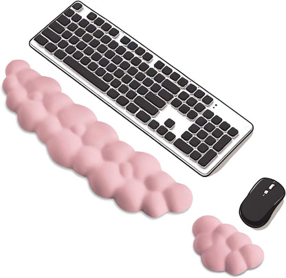 Keyboard Wrist Rest Mouse Wrist Support Set, Cloud Keybroad Wrist Rest Pad with Non-Slip PU Base, Memory Foam Wrist Rest for Pain Relief Computer Laptop Gaming Home Office, White