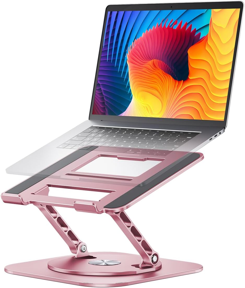 AOEVI Adjustable Computer Stand with 360 Rotating Base, Ergonimic Foldable Laptop Riser for Desk Compatible with MacBook Pro/Air Notebook up to 16 Inches, Silver
