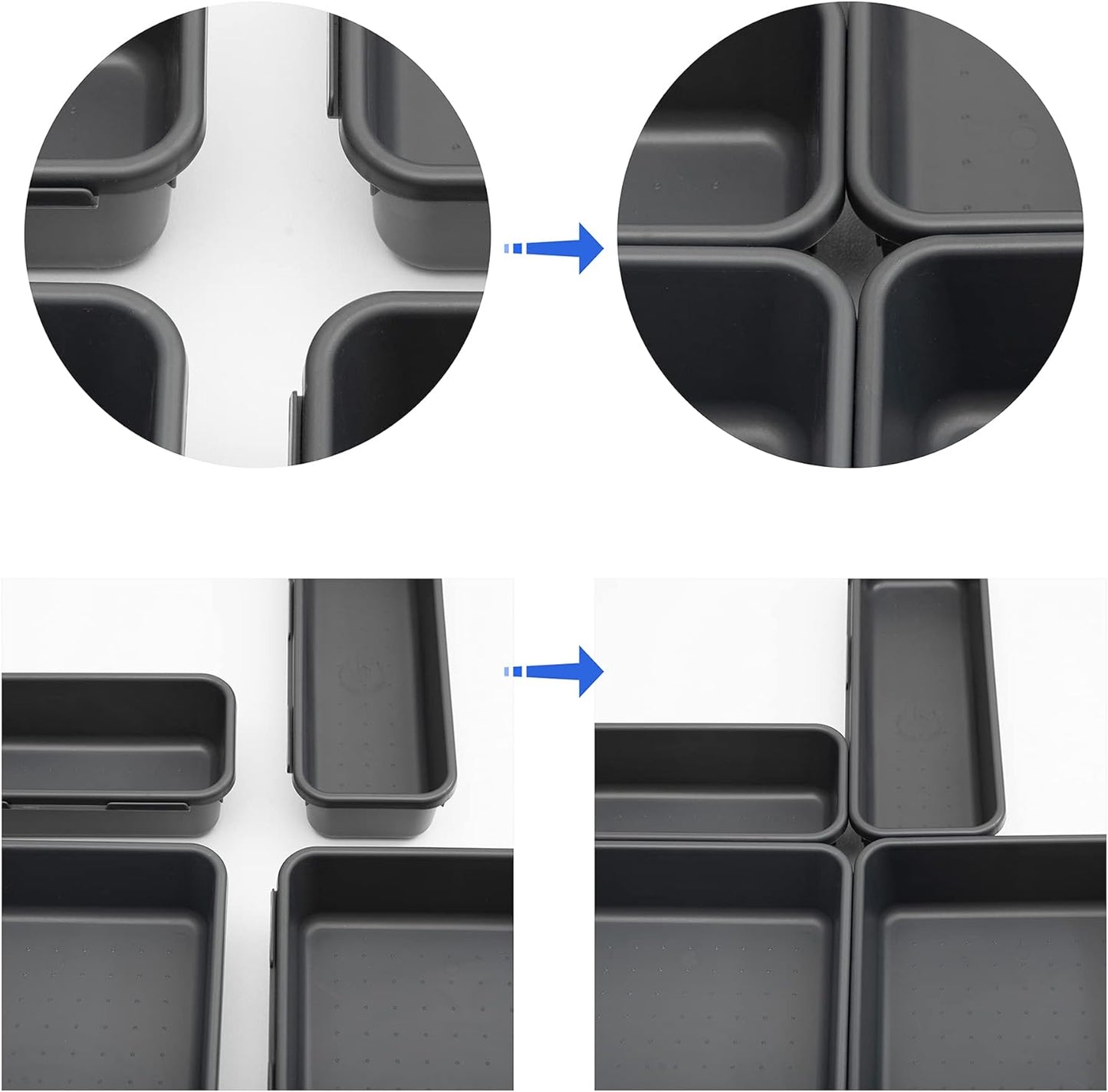Gonice 13 PCS Drawer Organizer Tray, Interlocking Office Desk Drawer Storage, Black Plastic Organizer Bins for Office Supplies and Tools, Desk Drawer Organizer for Bathroom and Kitchen