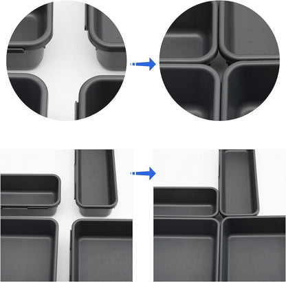 Gonice 13 PCS Drawer Organizer Tray, Interlocking Office Desk Drawer Storage, Black Plastic Organizer Bins for Office Supplies and Tools, Desk Drawer Organizer for Bathroom and Kitchen