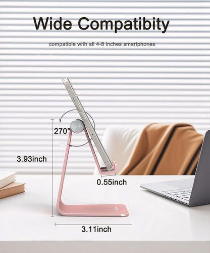 Cell Phone Stand for Desk- Adjustable Phone Stand Holder, Cradle, Dock, Desktop Stand for iPhone 17 16, 15, 14, Plus, Pro, Pro Max, 13 12 X XS,4-8" Phones, Office Accessories (Rose Gold)