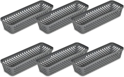 Glad Plastic Storage Basket Set - Multipurpose Drawer Trays, Kitchen Pantry Containers, and Bathroom Bins - 6 Pack Medium Organizers, Grey