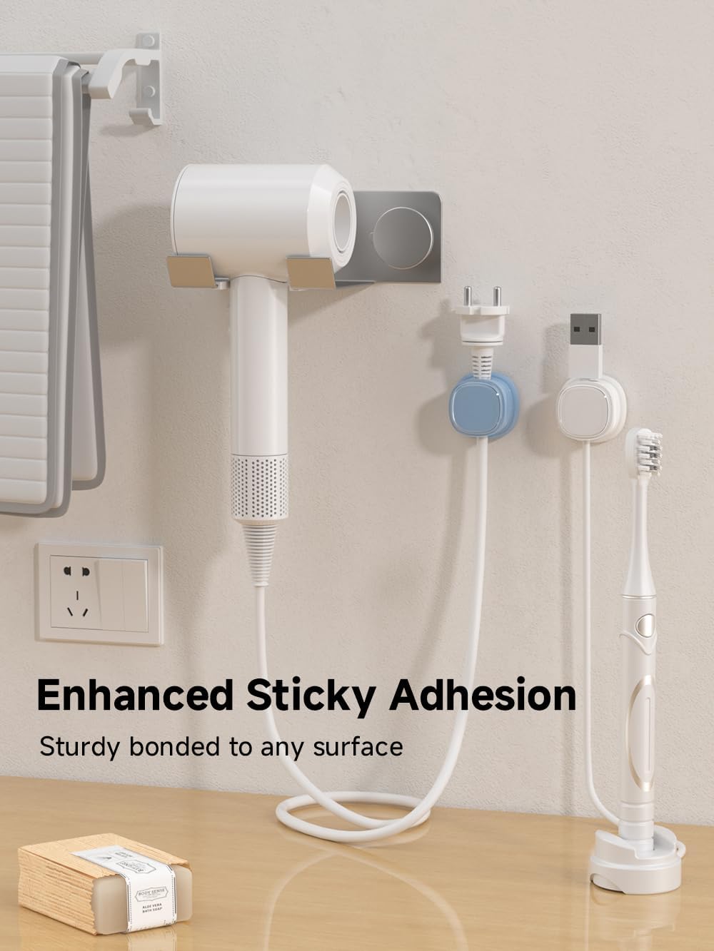 9 Pack Cord Organizer, Spring Cable Management, Adhesive Cute Cable Holder Clips, Phone Charger Wire Keeper for Desk Nightstand Car Office (9-Pack White_Orange_Blue)