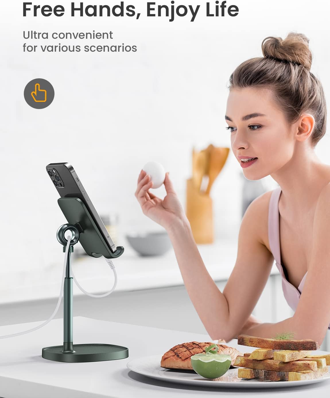 LISEN Cell Phone Stand Phone Holder for Desk Office Decor, Office Desk Accessories Women PC Gaming Essentials iPhone Stand Gadgets Men Gifts for Mom Fit OtterBox Case Switch iPad Air Tablet 4-10 in