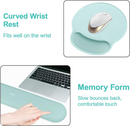 MOSISO Wrist Rest Support for Mouse Pad&Keyboard Set, Circle Curved Ergonomic Mousepad&Coaster Non-Slip Base Home/Office Pain Relief&Easy Typing Pad with Soft Cloth&Silicone Lining, Antique Green