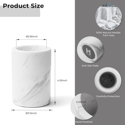 WORHE Pen Holder Stand Italy Natural Premium True Marble Makeup Brush Holders, Tableware Organizer Desk Pencil Cup for Home Office School Decor Dark Grey (DL012)