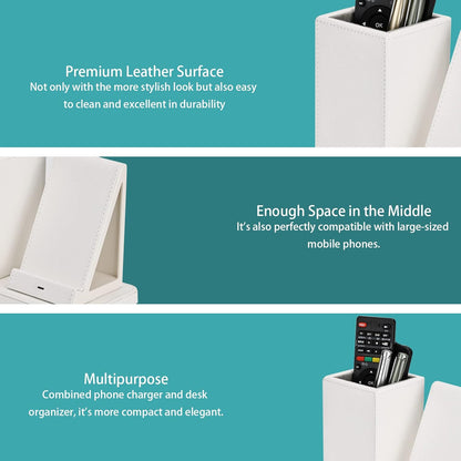 Wireless Charger with Desk Organizer, Wireless Charging Station for iPhone 13/13 Pro Max/13 Pro/12 Series/11/XS Max/XR/X/8Plus/SE 2, Wireless Charging Stand with Leather… (Marble)
