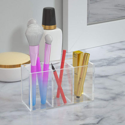 NIUBEE Acrylic Pen Holder 4 Compartments, Clear Pencil Organizer Cup for Countertop Desk Accessory Storage