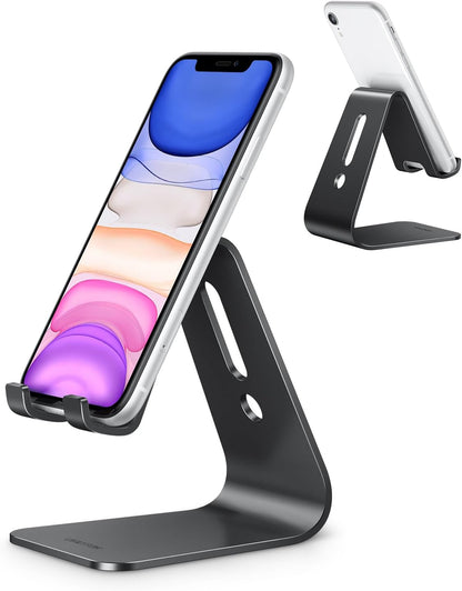 OMOTON Upgraded Aluminum Cell Phone Stand for Desk, C1 Durable Cellphone Dock with Protective Pads, Smart Stand Designed for iPhone17, 16/15/14/13 Pro Max Air, iPad mini, Android Phones,Rose Gold