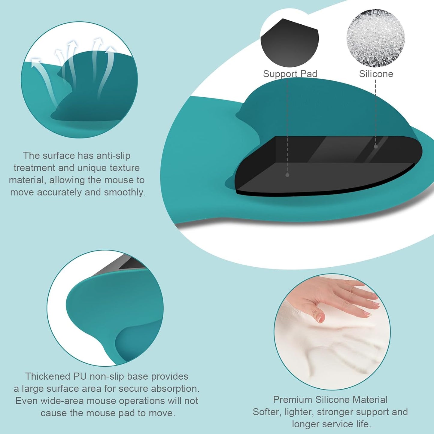 MOSISO Wrist Rest Support for Mouse Pad&Keyboard Set, Circle Curved Ergonomic Mousepad&Coaster Non-Slip Base Home/Office Pain Relief&Easy Typing Pad with Soft Cloth&Silicone Lining, Antique Green