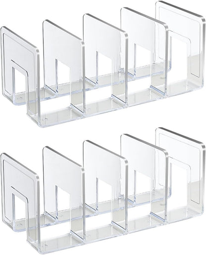 2PCS Acrylic File Organizer for Desk, Desktop Document/Mail Organizer, 4 Compartments Plastics Invisible Bookshelf Floating (12.5" x 5.7" x 5", Black)