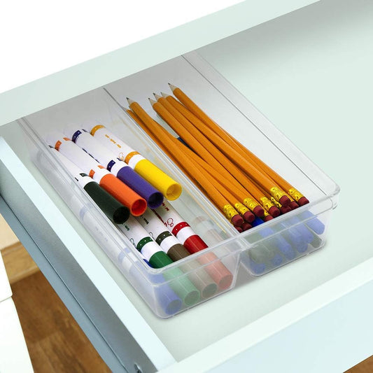 Glad Drawer Organizer Bin, 15x9 - Divided Clear Plastic Storage Tray for Junk Drawers, Kitchen Utensils, Bathroom Vanity, and Organizing Pantry - BPA Free, Food Safe, Non Slip