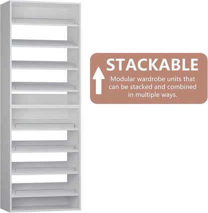 4-Drawer Stackable Storage Organizer Unit for Closet, Modular Wood Closet Storage Bins with Drawers, Closet She-lf Organizer Basket for Hanging Clothes, Wood, 25.5"W