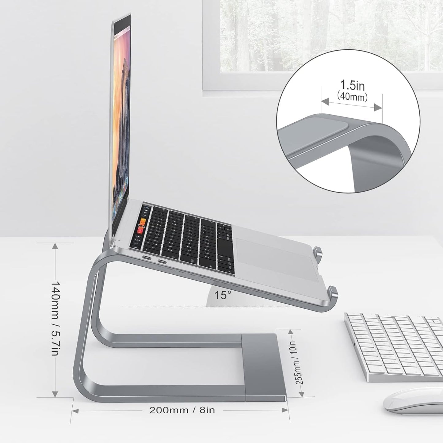 OMOTON Laptop Stand, Detachable Laptop Mount, Aluminum Laptop Holder Stand for Desk, Compatible with MacBook Air/Pro, Dell, HP All Laptops (11-16 inch), Silver