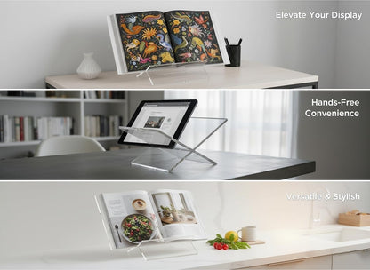Acrylic Book Stand-Open and Closed Bookstand for Display Stand and Reading Coffee Table-Magazine and Book Holder-for Recipe Cookbooks,Documents,Textbook,Art Books,Bibles,Easel-Home and Office-Black