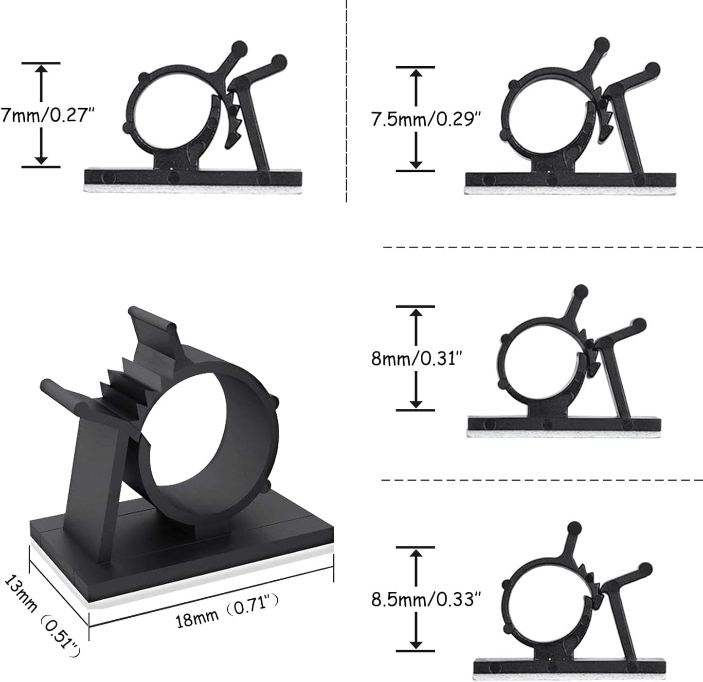 Viaky 30 Pcs Black Clips Self Adhesive Backed Nylon Wire Adjustable Cable Clips Adhesive Cable Management Drop Wire Holder