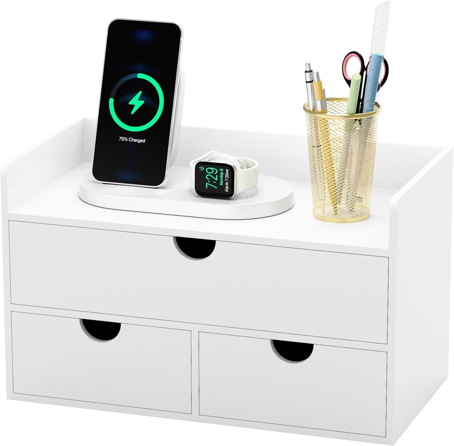 Bamboo Desk Organizer with Drawers Desktop Storage Drawers for Bills Office Supplies Kitchen Utensils Organizing Tool for Home Classroom Organization No Assembly (Black with Shelf)