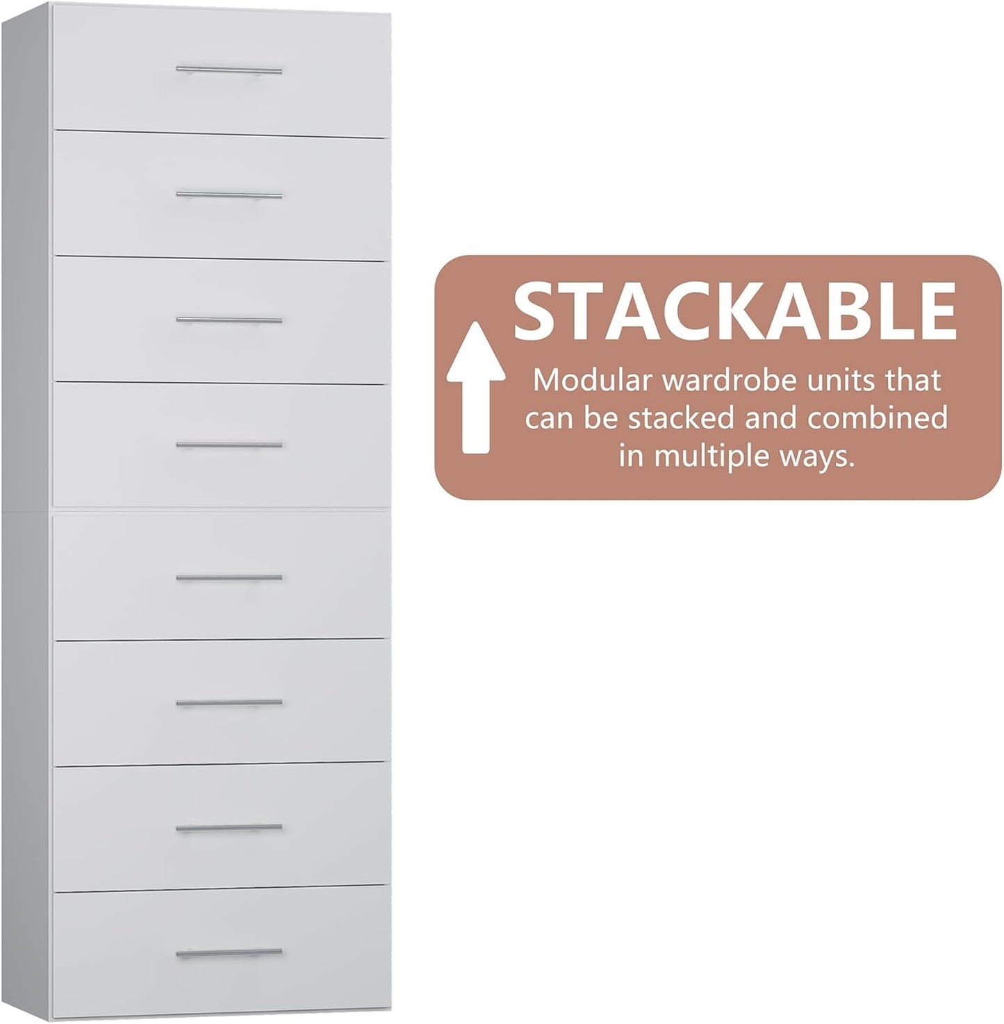 4-Drawer Stackable Storage Organizer Unit for Closet, Modular Wood Closet Storage Bins with Drawers, Closet She-lf Organizer Basket for Hanging Clothes, Wood, 25.5"W