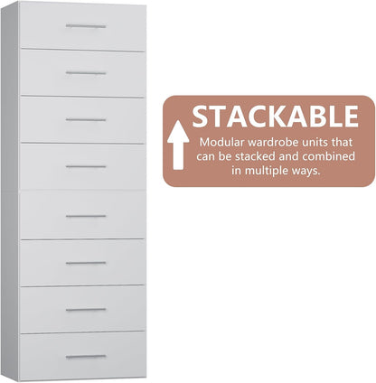 4-Drawer Stackable Storage Organizer Unit for Closet, Modular Wood Closet Storage Bins with Drawers, Closet She-lf Organizer Basket for Hanging Clothes, Wood, 25.5"W