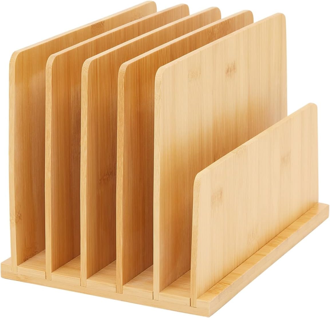 Bamboo Wooden Mail Holder, File Sorter for Letter and Folder Document Storage, Envelope Organizer with 5 Slots for Office Desk, Countertop, Home Organization (10x7 in)