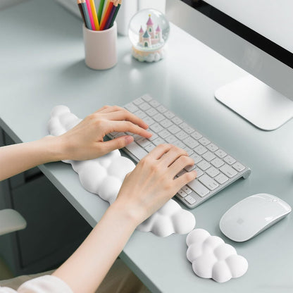 Keyboard Wrist Rest Mouse Wrist Support Set, Cloud Keybroad Wrist Rest Pad with Non-Slip PU Base, Memory Foam Wrist Rest for Pain Relief Computer Laptop Gaming Home Office, White