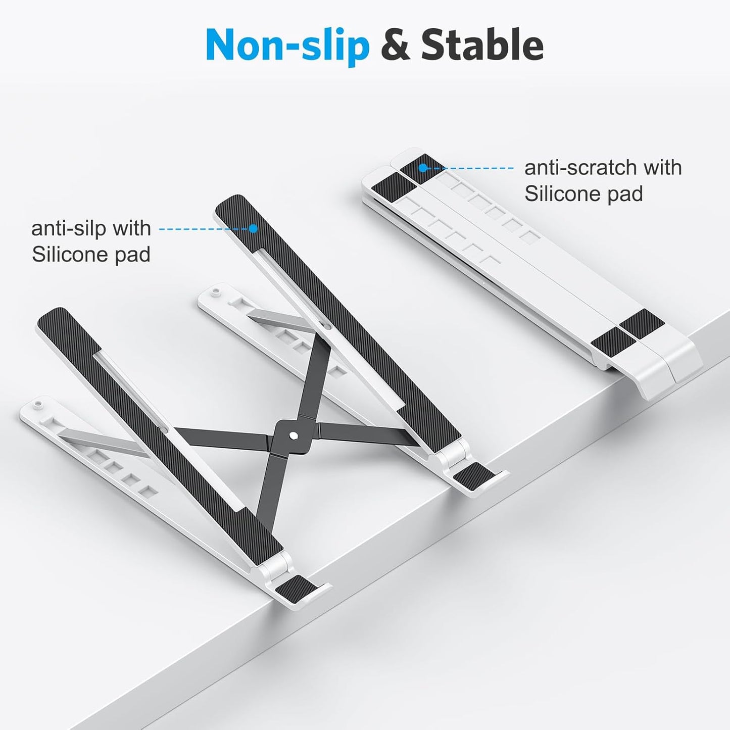 Portable Laptop Stand, OMOTON Laptop Stand for Desk Ergonomic 7-Levels Angles Adjustable Computer Stand, ABS Laptop Riser Holder Compatible with All Laptops and iPad(10-15.6")