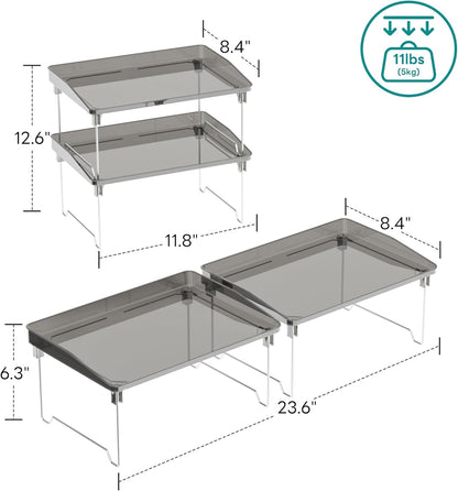STARLATTA 2 Pcs Cabinet Organizer Shelf, Stackable Kitchen Counter Shelves, Spice Rack,Countertop Organizers, Clear Plastic Storage Shelves Rack for Makeup,Bathroom,Cupboard,Desk,Pantry Organization