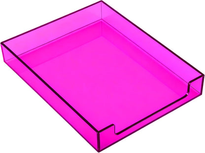 Paper Tray Acrylic File Organizer for Desk Letter Tray Desk Organizer Document Holder Sorter Storage for A4 Office Supplies Magazines, 13.8x10.6x2.4 Inches, Neon Pink