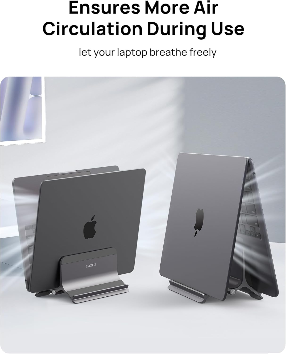 SODI Vertical Laptop Stand for Desk, Gravity Auto Lock MacBook Stand, Aluminum Laptop Holder Vertical Compatible with MacBook Pro, Air, Tablet, Space-Saving Organize Work & Home Office, Gray