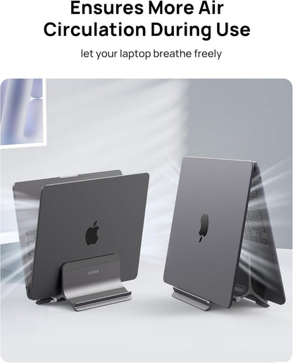 SODI Vertical Laptop Stand for Desk, Gravity Auto Lock MacBook Stand, Aluminum Laptop Holder Vertical Compatible with MacBook Pro, Air, Tablet, Space-Saving Organize Work & Home Office, Gray