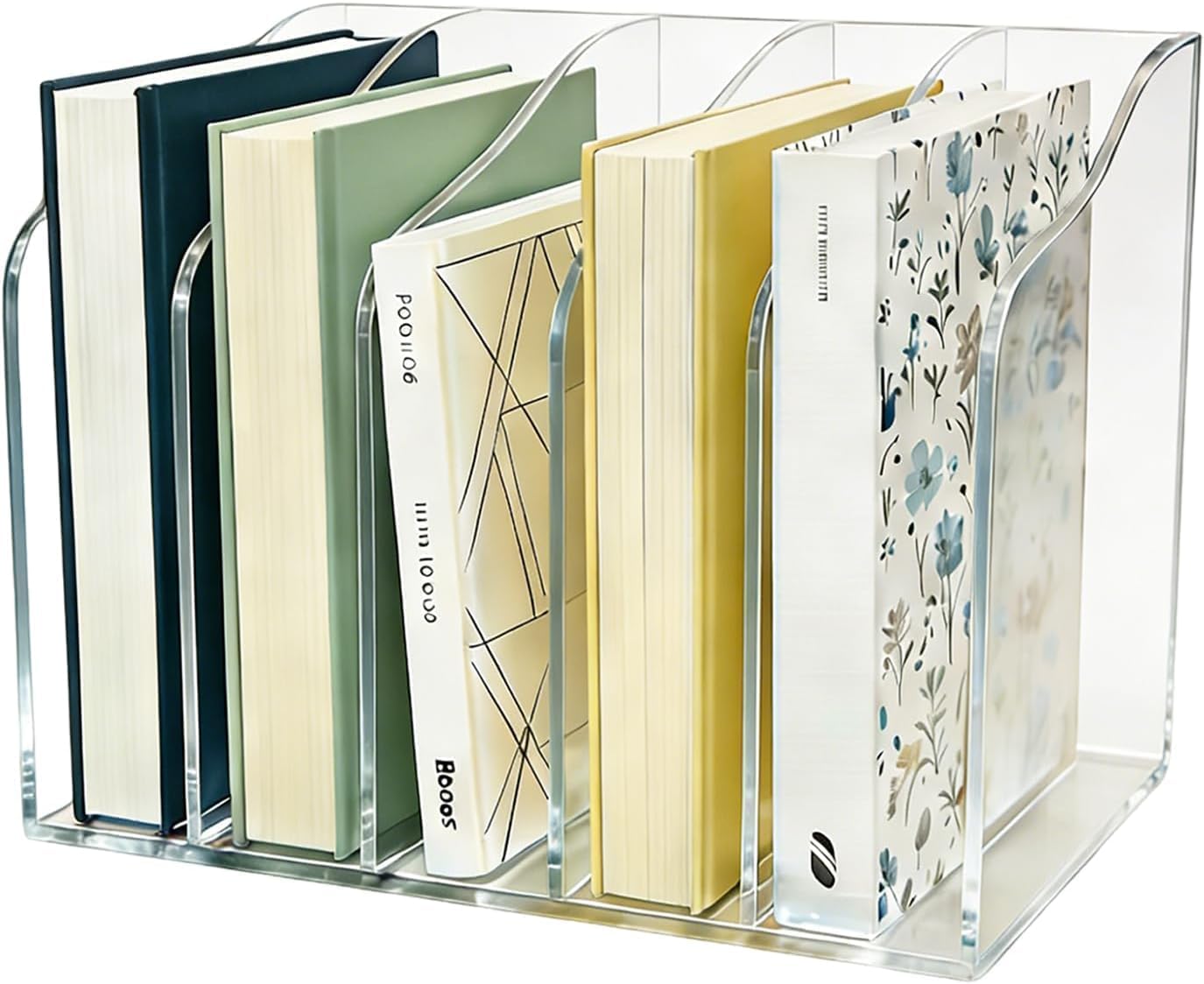 Acrylic Desk Organizer 5 Vertical Compartments Clear Magazine Holder Office Organization,Office Home Classroom File Organizer for Desk