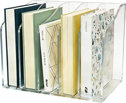 Acrylic Desk Organizer 5 Vertical Compartments Clear Magazine Holder Office Organization,Office Home Classroom File Organizer for Desk