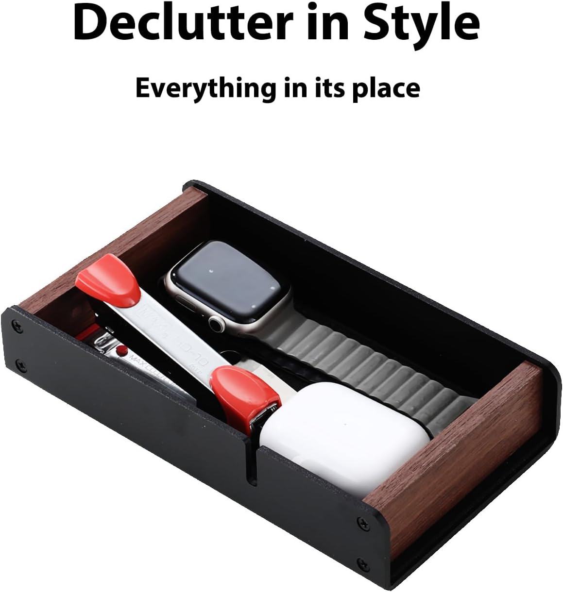 Walnut Desk Tray with Pen Holder Set, Solid Wooden Desk Drawer Organizer for Keys, Pen, Watch, Airpods, Earbuds, Cool Valet Tray for Men