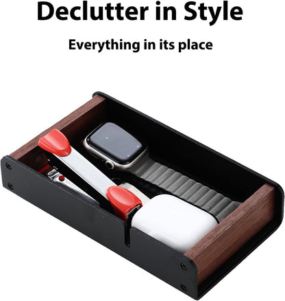 Walnut Desk Tray with Pen Holder Set, Solid Wooden Desk Drawer Organizer for Keys, Pen, Watch, Airpods, Earbuds, Cool Valet Tray for Men